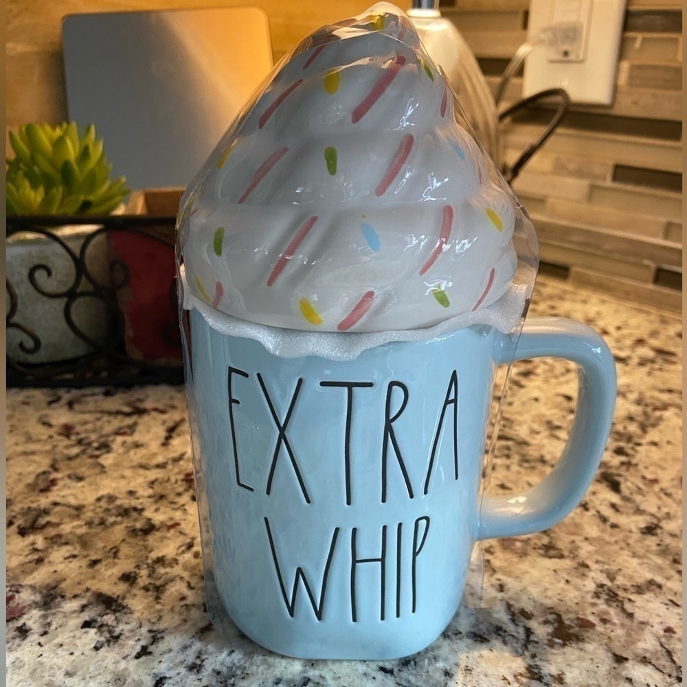 NWT! Rae Dunn “Extra Whip” Mug with Whipped Cream & Sprinkles Topper